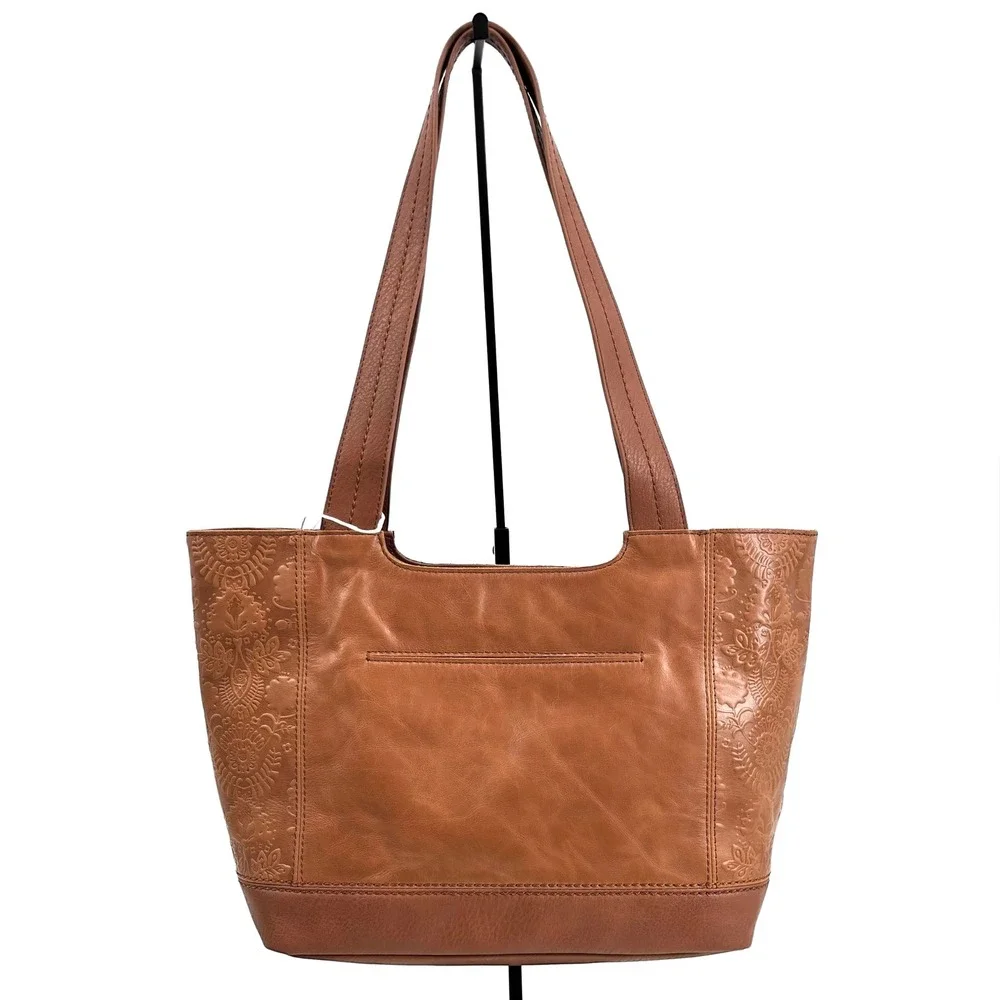 NWT The Sak‎ De Young Leather Tote Bag - Tobacco Floral Embossed 100% Cow Hide